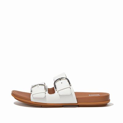 Fitflop Women's GRACIE Buckle Leather Slides Sandals - White, YK8123609